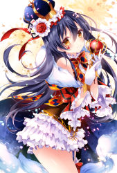 Rule 34 | 10s, 1girl, argyle, blue hair, blush, bow, bowtie, closed mouth, cowboy shot, crown, detached sleeves, facial mark, floral background, frilled sleeves, frills, fur trim, garter belt, gloves, heart, long hair, looking at viewer, love live!, love live! school idol festival, love live! school idol project, nogi takayoshi, red bow, smile, solo, sonoda umi, striped, very long hair, white gloves, yellow eyes