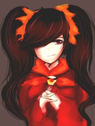 Rule 34 | 1girl, ashley (warioware), black hair, dress, hair over one eye, own hands clasped, interlocked fingers, long hair, long sleeves, nintendo, own hands together, red dress, red eyes, smile, solo, tkhs2030, twintails, warioware