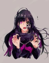 Rule 34 | !, 1girl, bad id, bad twitter id, black hair, black sclera, claws, colored sclera, cropped torso, fangs, fate/grand order, fate (series), heterochromia, koha-ace, mismatched sclera, oryou (fate), pink eyes, sailor collar, scales, scarf, sketch, solo