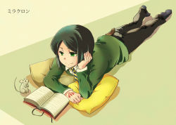 Rule 34 | 1boy, bessend, black hair, book, command spell, fate/zero, fate (series), green eyes, male focus, mouse (animal), pillow, solo, waver velvet