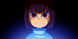 Rule 34 | :d, androgynous, animated, animated gif, black blood, black sclera, blank stare, blood, blood from mouth, blue shirt, blush stickers, brown eyes, brown hair, chara (undertale), colored blood, colored sclera, crazy eyes, dark persona, dreamy-94, dual persona, evil grin, evil smile, expressionless, eyebrows, frisk (undertale), gender request, glowing, glowing eyes, green shirt, grin, liquid, lowres, open mouth, possessed, red eyes, shaded face, shirt, short hair, smile, spoilers, teeth, turtleneck, undertale, upper body