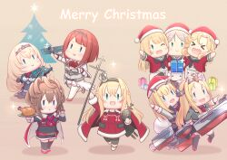 Rule 34 | &gt; &lt;, 6+girls, aircraft, airplane, akisame rizu, ark royal (kancolle), ascot, biplane, black hairband, black neckerchief, blonde hair, blue background, blue eyes, blunt bangs, blush, bob cut, box, brown hair, cannon, cape, capelet, chibi, christmas, christmas tree, closed eyes, coat, corset, country connection, cropped jacket, crown, dress, english text, fairey swordfish, fighter plane, flower, food, fur-trimmed cape, fur-trimmed headwear, fur trim, gift, gift box, globus cruciger, green jacket, grey background, grey hair, grey jacket, grey shirt, hairband, hat, headgear, highres, holding, holding gift, inverted bob, jacket, janus (kancolle), javelin (kancolle), jervis (kancolle), kantai collection, long hair, long sleeves, merry christmas, messy hair, military uniform, mini crown, multiple girls, neck flower, neckerchief, nelson (kancolle), official alternate costume, one eye closed, open mouth, orange hair, overskirt, pants, parted bangs, parted lips, pencil skirt, red ascot, red cape, red coat, red dress, red flower, red hair, red headwear, red rose, rigging, rodney (kancolle), rose, royal air force, sailor collar, santa dress, santa hat, scepter, sheffield (kancolle), shirt, short hair, simple background, skirt, smile, sparkle, standing, tiara, turret, uniform, victorious (kancolle), warspite (kancolle), white corset, white jacket, white pants