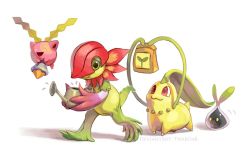 Rule 34 | :d, bag, berry, berry (pokemon), chesto berry, chikorita, closed mouth, commentary, creature, creatures (company), crossover, deviantart username, digimon, digimon (creature), floramon, flying, food, from side, fruit, game freak, gen 2 pokemon, happy, holding, holding bag, holding watering can, hoppip, looking away, looking down, looking up, nintendo, no humans, nyokimon, open mouth, painting (action), plant, pokemon, pokemon (creature), profile, red eyes, shadow, signature, simple background, smile, twarda8, vines, walking, water, watering can, white background, yellow eyes