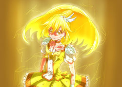 Rule 34 | 10s, 191karasu, 1girl, angry, bad id, bad pixiv id, blonde hair, bow, bowtie, brooch, choker, cure peace, dress, earrings, electricity, hair flaps, highres, jewelry, kise yayoi, long hair, magical girl, precure, serious, skirt, smile precure!, solo, yellow bow, yellow dress, yellow eyes, yellow skirt, yellow theme