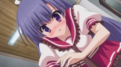 Rule 34 | 10s, 1girl, animated, animated gif, blue hair, hoshizora e kakaru hashi, koumoto madoka, panties, purple eyes, school uniform, solo, underwear