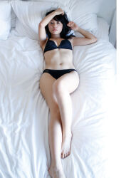 Rule 34 | 1girl, aida rikako, highres, indoors, looking at viewer, navel, on bed, photo (medium), underwear, voice actor