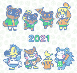 Rule 34 | 1other, 2021, 2girls, 6+boys, animal crossing, animal ears, apron, arm up, arms up, artist request, beak, belt, bird, bird wings, blathers (animal crossing), blush, book, bow, bowtie, buttons, closed eyes, closed jacket, dodo (bird), dog, dog ears, dog tail, flag, furry, furry female, furry male, green bow, green bowtie, green jacket, green skirt, hand up, hard hat, head tilt, hedgehog, hedgehog ears, hedgehog tail, helmet, highres, holding, holding book, holding flag, isabelle (animal crossing), jacket, jumping, leaf, leg up, lloid, long sleeves, looking to the side, mabel able (animal crossing), multiple boys, multiple girls, necktie, nintendo, no humans, no mouth, official art, open clothes, open jacket, orange shirt, orange sweater, orville (animal crossing), owl, pants, pastel colors, pocket, raccoon ears, raccoon tail, red necktie, shirt, short sleeves, siblings, simple background, skirt, standing, sweater, tail, tanuki, timmy (animal crossing), tom nook (animal crossing), tommy (animal crossing), twins, white pants, white shirt, wings