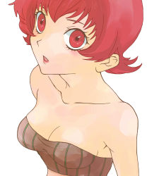 Rule 34 | 1girl, bare shoulders, breasts, cleavage, iria animi, open mouth, red eyes, red hair, short hair, tales of (series), tales of innocence
