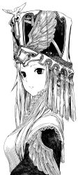 Rule 34 | 1girl, absurdres, closed mouth, greyscale, hat, highres, looking away, monochrome, original, shiro shougun, simple background, solo, traditional clothes, upper body, white background