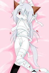 Rule 34 | androgynous, artist request, bandages, bandages, cat, copyright request, furry, gender request, highres, long hair, naked bandage, red eyes, white hair