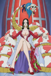 Rule 34 | 1girl, amazon lily, amazon warrior, boa hancock, breasts, cleavage, female focus, highres, large breasts, one piece, salome (one piece), sitting, skirt, snake, solo