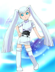 Rule 34 | 1girl, blue eyes, boots, drossel von flugel, fireball (series), knee boots, personification, skirt, solo, tagme, ueyama michirou, white hair