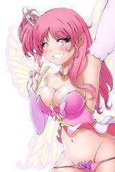 Rule 34 | 1girl, blush, breasts, cleavage, detached collar, fairy, fairy wings, hair ornament, highres, hunie (series), huniepop, kyu sugardust, large breasts, long hair, looking at viewer, panties, pink hair, pink panties, pixeycube1987, short twintails, smile, solo, transparent background, twintails, underwear, wings