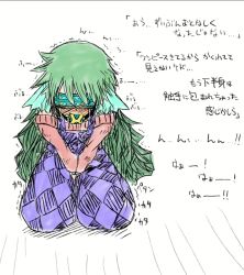Rule 34 | akaishi shiroishi, blindfold, crying, drooling, gag, gagged, green hair, japanese text, shaking, translation request