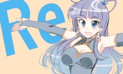 Rule 34 | 1girl, :d, armpits, bare shoulders, blue eyes, blue hair, blunt bangs, blush, breasts, bridal gauntlets, china dress, chinese clothes, cleavage, cleavage cutout, clothing cutout, dress, earrings, gradient hair, hair ornament, halterneck, hoop earrings, jewelry, kagaminomachi no kaguya, kaguya (kagami no machi no kaguya), kaguya (kagaminomachi no kaguya), kusanagi tonbo, large breasts, long hair, looking at viewer, matching hair/eyes, multicolored hair, open mouth, orange background, outstretched arms, sidelocks, simple background, sketch, smile, solo, spread arms, turtleneck, two side up, upper body
