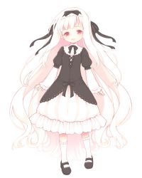 Rule 34 | 1girl, :d, black bow, black dress, black ribbon, blush, bow, commentary request, dress, frilled socks, frills, full body, hair bow, hair ribbon, layered sleeves, long hair, long sleeves, looking at viewer, open mouth, original, puffy short sleeves, puffy sleeves, red eyes, ribbon, sakurato ototo shizuku, short over long sleeves, short sleeves, simple background, sleeves past wrists, smile, socks, solo, standing, very long hair, white background, white dress, white hair, white socks, wide sleeves