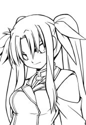 Rule 34 | 00s, 1girl, breasts, closed mouth, fate testarossa, fate testarossa (impulse form), greyscale, head tilt, long hair, long sleeves, looking at viewer, lyrical nanoha, mahou shoujo lyrical nanoha, mahou shoujo lyrical nanoha strikers, monochrome, sidelocks, simple background, solo, twintails, uniform, uppercut, very long hair, white background