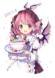 Rule 34 | 1girl, :d, absurdres, animal ears, apron, arm strap, blush, bow, bowtie, brown eyes, brown hat, cake, candle, confetti, dated, feathered wings, fire, food, frilled apron, frills, happy birthday, hat, highres, holding, holding plate, juliet sleeves, leaf, long sleeves, looking at viewer, mystia lorelei, open mouth, pink hair, pink wings, plate, puffy sleeves, risui (suzu rks), short hair, simple background, smile, solo, tareme, touhou, upper body, white apron, white background, white bow, white bowtie, winged hat, wings