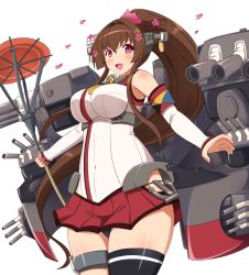 Rule 34 | 10s, 1girl, bad id, bad pixiv id, breasts, brown hair, cherry blossoms, commentary request, highres, jewelry, kantai collection, large breasts, miniskirt, pink eyes, ponytail, ring, shin&#039;en (gyokuro company), skirt, solo, wedding band, yamato (kancolle)