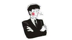 Rule 34 | 1boy, collared shirt, commentary, crossed arms, ekubo (mob psycho 100), english commentary, formal, greyscale, highres, long sleeves, looking at viewer, male focus, mob psycho 100, monochrome, mp100days, necktie, shirt, short hair, simple background, sketch, smile, solo, spot color, suit, upper body, white background, yoshioka mamoru