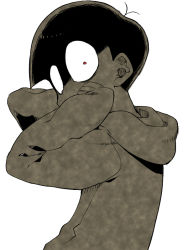 Rule 34 | 10s, 1boy, akiomi aiko, bad id, bad pixiv id, constricted pupils, from behind, hood, hoodie, male focus, matsuno jyushimatsu, monochrome, osomatsu-kun, osomatsu-san, red eyes, shaded face, simple background, sleeves past wrists, solo, spot color, upper body, white background
