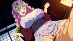 Rule 34 | 1boy, 1girl, abs, alternate costume, animated, animated gif, blush, bouncing breasts, breasts, breasts out, censored, cowgirl position, female pubic hair, girl on top, green eyes, green hair, happy, hetero, highres, japanese clothes, kanroji mitsuri, kimetsu no yaiba, kimono, large breasts, long hair, mosaic censoring, multicolored hair, muscular, muscular male, nipples, open mouth, pink hair, pubic hair, room, sex, straddling, two-tone hair, unknown showhey