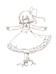 Rule 34 | 1girl, ascot, lineart, looking at viewer, monochrome, outstretched arms, ribbon, rumia, short hair, smile, solo, tisha (kimagurenukosan), touhou, transparent background