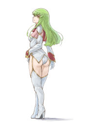 Rule 34 | 1girl, absurdres, ass, boots, breasts, c.c., code geass, full body, garter straps, gloves, green hair, high heels, highres, leotard, long hair, looking at viewer, mao san, solo, thigh boots, thighhighs, white gloves, yellow eyes