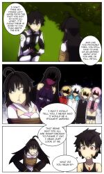 Rule 34 | 1boy, ahoge, angry, bandaid, bandaid on face, black hair, black pants, black skirt, blonde hair, blue eyes, bodysuit, breasts, brother and sister, brothers, command spell, english text, fate/grand order, fate (series), father and daughter, father and son, forest, fujimaru myriam, fujimaru ritsuka (male), fujimaru ritsuka (male) (chaldea combat uniform), hair ornament, hairclip, half-siblings, hand on own knee, highres, jacket, jewelry, lazyartlazy12, multicolored hair, multiple girls, nature, necklace, on one knee, original, pants, pink hair, pink jacket, red eyes, red shirt, rope, shirt, siblings, sisters, skirt, speech bubble, tied to chair, white hair, white shirt