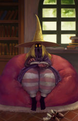 Rule 34 | 1girl, androgynous, black mage, black mage (fft), black mage (final fantasy), book, female focus, final fantasy, final fantasy tactics, hat, indoors, roten, solo, witch hat