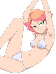 Rule 34 | 1girl, amanda o&#039;neill, armpits, bikini, breasts, green eyes, little witch academia, multicolored hair, navel, orange hair, satochi, short hair, simple background, small breasts, solo, stomach, swimsuit, two-tone hair, white background, white bikini, witch