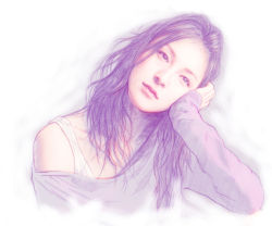 Rule 34 | 1girl, hand on own face, off shoulder, original, purple hair, realistic, solo, tsunetarou (yasu), yasu001