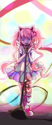 Rule 34 | 1girl, animal ears, artist request, bad id, bad tumblr id, cable, cat ears, commentary, dress, hair ornament, heart, heart hair ornament, heart print, long image, microphone, microphone stand, music, nyatasha nyanners, nyatasha nyanners (old design), open mouth, own hands together, patterned legwear, pink hair, print legwear, real life, singing, solo, stalkeralker, standing, tall image, twintails, virtual youtuber, vshojo