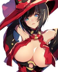 Rule 34 | + +, 1girl, armpits, bare shoulders, black hair, blue eyes, blunt bangs, blush, breasts, collar, covered erect nipples, guilty gear, hat, i-no, large breasts, looking at viewer, o-ring, o-ring top, oro (sumakaita), outstretched arms, parted lips, red hat, revealing clothes, short hair, solo, spread arms, underboob, upper body, witch hat