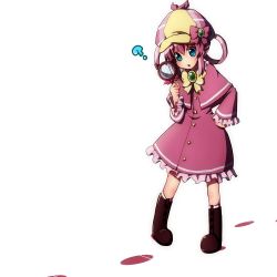 Rule 34 | 10s, 1girl, amano kouki, blue eyes, bow, deerstalker, hair rings, hat, magnifying glass, open mouth, pink bow, pink hair, sherlock shellingford, simple background, solo, tantei opera milky holmes, twintails, white background