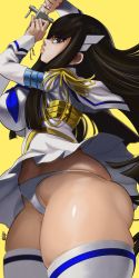 Rule 34 | 1girl, black hair, blue eyes, breasts, curvy, highres, kill la kill, kiryuuin satsuki, large breasts, long hair, looking at viewer, noblood (ryandomonica), panties, parted lips, solo, tagme, thick thighs, thighhighs, thighs, underwear