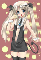 Rule 34 | 1girl, blonde hair, blue eyes, demon, fang, little busters!, long hair, masayu, navel, noumi kudryavka, solo, tail, thighhighs, twintails, wrist cuffs