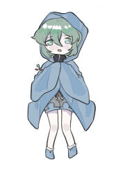 Rule 34 | 1other, androgynous, ankle socks, bare legs, black shirt, blue footwear, blue hood, blue jacket, blue shorts, blue sleeves, boots, commentary, dated commentary, frown, full body, green eyes, green hair, grey shorts, hair between eyes, hood, hood up, hooded jacket, jacket, jishixingle1029, layered shorts, len&#039;en, light blush, long sleeves, looking at viewer, open clothes, open jacket, open mouth, other focus, own hands together, pale skin, shirt, shitodo aoji, short hair, shorts, simple background, sleeve garter, sleeves past fingers, sleeves past wrists, socks, solo, turtleneck, white background, white socks, wide sleeves