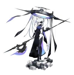 Rule 34 | 1girl, ahoge, artery gear, artery gear: fusion, artist request, black dress, black thighhighs, clarice (artery gear), dress, female focus, grey eyes, halberd, halo, highres, holding, holding polearm, holding weapon, long sleeves, md5 mismatch, mechanical arms, mechanical halo, mechanical legs, official art, one eye covered, pale skin, polearm, side ponytail, single mechanical arm, single sleeve, solo, thighhighs, transparent background, weapon, webp-to-png conversion, white hair