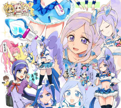 Rule 34 | 6+girls, aono miki, black legwear, blazer, blonde hair, blue eyes, blue footwear, blue hair, blue legwear, blue shirt, blue skirt, blush, boots, brown hair, collage, cosplay, crossover, cure berry, cure melody, cure passion, cure peach, cure pine, drill hair, earrings, eyelashes, fresh precure!, frilled skirt, frills, glasses, hair ornament, hairband, happy, heart, heart hair ornament, higashi setsuna, high heels, houjou hibiki, jewelry, knee boots, long hair, looking at viewer, magical girl, masuko mika, masuko mika (cosplay), masuko miyo, midriff, momozono love, multiple girls, multiple persona, navel, one eye closed, open mouth, orange eyes, orange hair, pink eyes, pink hair, ponytail, precure, puffy sleeves, purple eyes, purple hair, red eyes, ribbon, school uniform, shijima (agkm), shirt, short hair, side ponytail, skirt, smile, suite precure, thighhighs, thighs, translation request, twintails, white background, wink, wrist cuffs, yamabuki inori, yes! precure 5