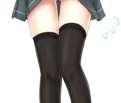 Rule 34 | 10s, 1girl, asashio (kancolle), black thighhighs, clothes lift, flying sweatdrops, gluteal fold, gotou hisashi, grey skirt, kantai collection, lower body, panties, pantyshot, pleated skirt, simple background, skirt, skirt lift, solo, standing, thigh gap, thighhighs, underwear, white background, white panties