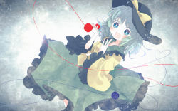 Rule 34 | 1girl, aoi (annbi), aqua eyes, bow, hat, hat bow, heart, heart of string, komeiji koishi, long sleeves, looking at viewer, open mouth, shirt, silver hair, skirt, smile, solo, third eye, touhou, wide sleeves