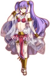 Rule 34 | 1girl, alice liddell millar (silverio trinity), anklet, arm up, armlet, bare shoulders, bracelet, dancer, earrings, full body, gold collar, hair ornament, jewelry, long hair, navel, necklace, official art, pelvic curtain, purple hair, sandals, see-through, see-through shawl, shawl, silverio trinity, smile, solo, transparent background, twintails, yellow eyes