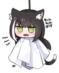 Rule 34 | 1girl, animal ear fluff, animal ears, black hair, blush, cat ears, cat tail, chibi, commentary request, fang, green eyes, karyl (princess connect!), kokukyukeo, korean commentary, long hair, open mouth, princess connect!, simple background, skin fang, solo, tail, teruterubouzu, translation request, white background