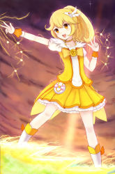 Rule 34 | 10s, 1girl, bad id, bad pixiv id, blonde hair, boots, bow, bowtie, choker, cure peace, double v, dress, electricity, full body, hair flaps, kise yayoi, langod, magical girl, pleated skirt, precure, short hair, skirt, smile, smile precure!, solo, v, wide ponytail, wrist cuffs, yellow bow, yellow bowtie, yellow dress, yellow eyes, yellow skirt, yellow theme