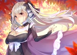 Rule 34 | 1girl, azur lane, between breasts, black dress, black nails, blush, breasts, cleavage, commentary request, cucchiore, dress, formidable (azur lane), frilled dress, frills, highres, large breasts, long hair, looking at viewer, nail polish, red eyes, ribbon, solo, twintails, very long hair