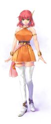 Rule 34 | 1girl, armlet, bare shoulders, boots, bracelet, breasts, closed mouth, dress, earrings, final fantasy, final fantasy v, full body, gem, green eyes, hair ornament, high heel boots, high heels, jewelry, kirishima satoshi, large breasts, lenna charlotte tycoon, looking at viewer, orange dress, pink hair, short dress, short hair, sleeveless, sleeveless dress, smile, solo, standing, thigh boots, thigh strap, thighhighs, white footwear, zettai ryouiki