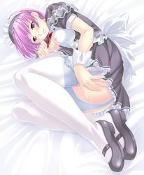 Rule 34 | 1girl, alt-works, ass, breasts, cleavage, female focus, full body, large breasts, legs, lips, maid, mary janes, no panties, original, purple eyes, purple hair, shoes, short hair, solo, thighhighs
