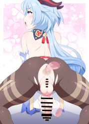 Rule 34 | 1futa, ahegao, anilingus, anus, ass, back, bar censor, bare shoulders, blue hair, blush, censored, clothes, detached sleeves, disembodied hand, disembodied tongue, erection, from behind, full-package futanari, futanari, ganyu (genshin impact), genshin impact, handjob, horns, long hair, looking at viewer, looking back, open mouth, pantyhose, penis, purple eyes, pussy, shoulder blades, skin tight, spread legs, testicles, thighs, veins, veiny penis, very long hair, yuuno2010
