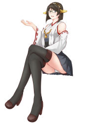 Rule 34 | 10s, 1girl, absurdres, black footwear, black thighhighs, blue eyes, boots, brown hair, crossed legs, glasses, headgear, high heel boots, high heels, highres, kantai collection, kirishima (kancolle), looking at viewer, mizugane dd, no legwear, open mouth, panties, pantyshot, short hair, sitting, solo, thigh boots, thighhighs, thighs, underwear, white background, white panties